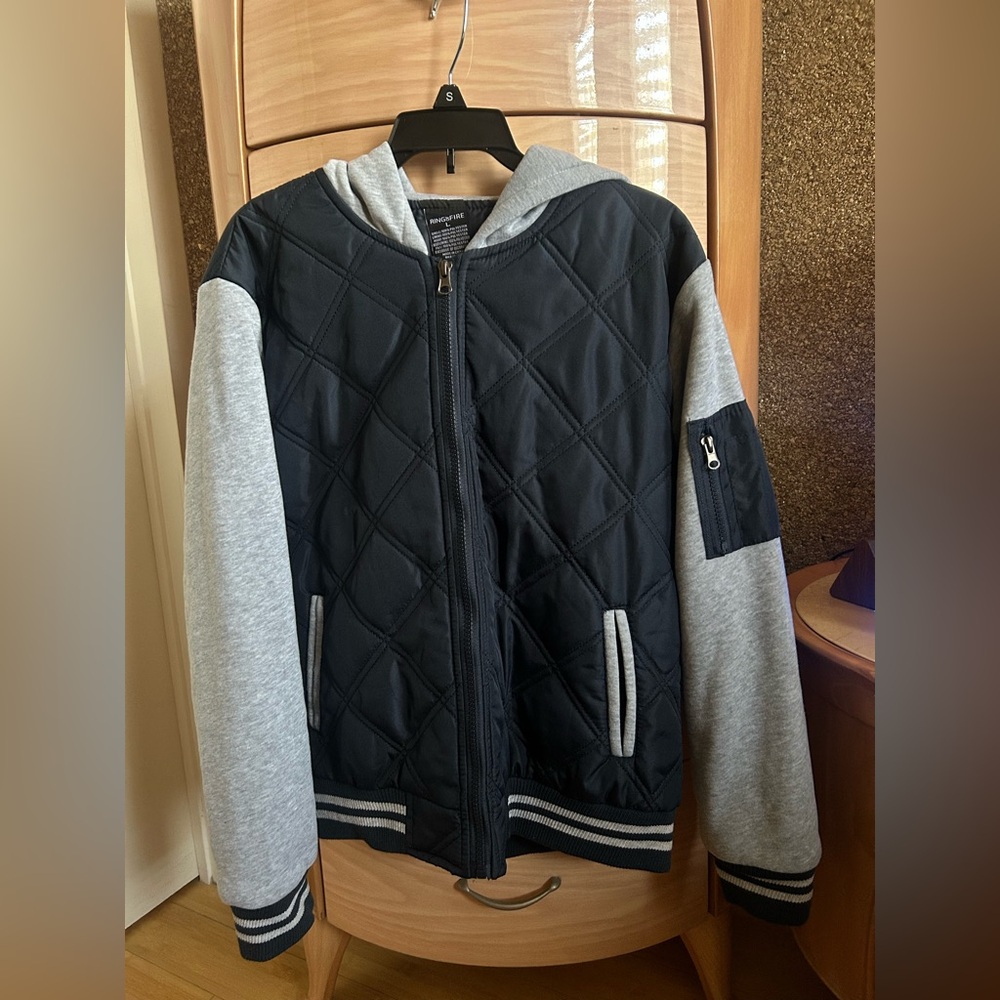 Ring of Fire Boys Quilted Varsity Twofer Zip-Up Jacket – Size Large